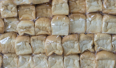 Plastic bag fresh bread., texture background