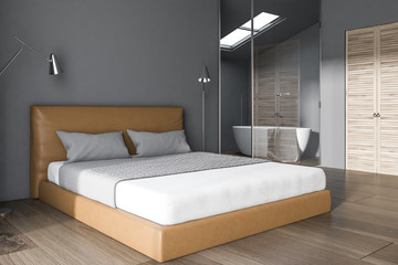Luxury gray bedroom corner, bathroom