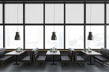Luxury panoramic restaurant interior leather sofas