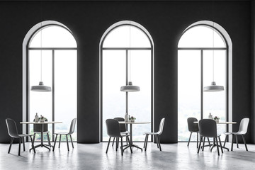 Dark gray arched window cafe interior