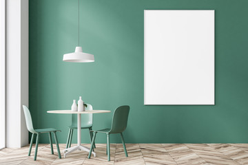 Green and white cafe interior, framed poster