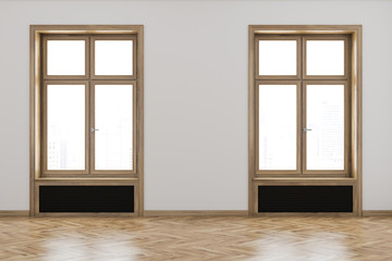 White unfurnished room interior, wooden frames