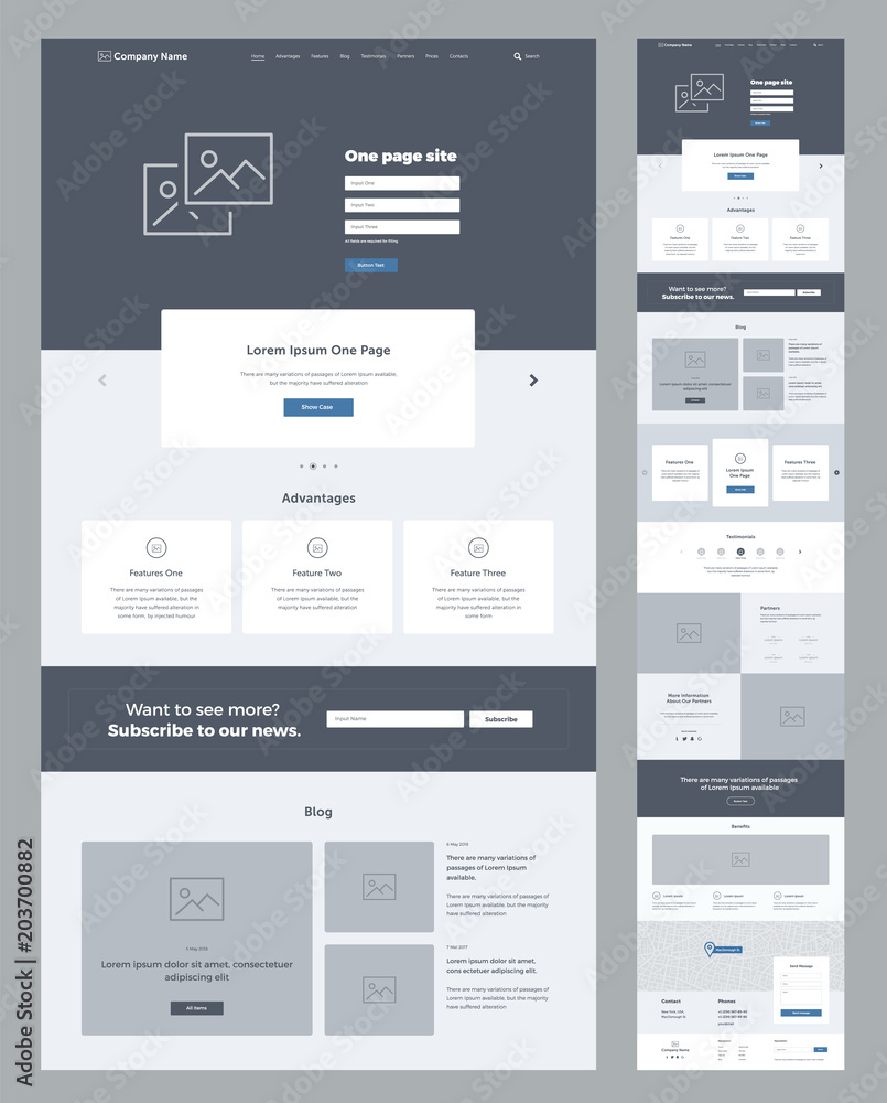 Poster one page website design template for business. landing page wireframe. flat modern responsive design