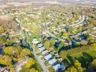 Aerial of the Small Town surrounded by farmland in Shrewsbury, Pennsylvania