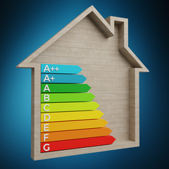 3D rendering energy rating chart in a wooden house