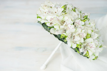 Fototapeta na wymiar Bridal bouquet with summer flowers