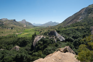 Fototapeta na wymiar Anja Community Reserve, sheltered forest habitat among vast boulders with rich wildlife. It is home to the highest concentration of maki, or ring-tailed lemurs, in Madagascar.