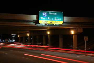 95 North to West Palm Beach Sign at Sample Road in Pompano Beach, Florida and the On-Ramp Under the...