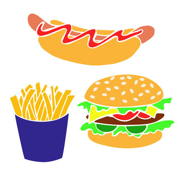 Hand drawn fast food products for decorating banners, flyers, posters.