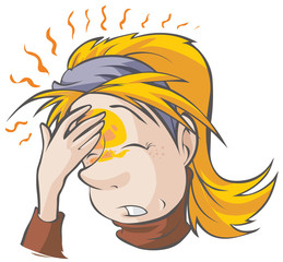 Woman suffering from a headache, the hand is on a separate layer for easier editing.