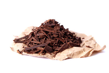 chocolate shavings isolated on white.