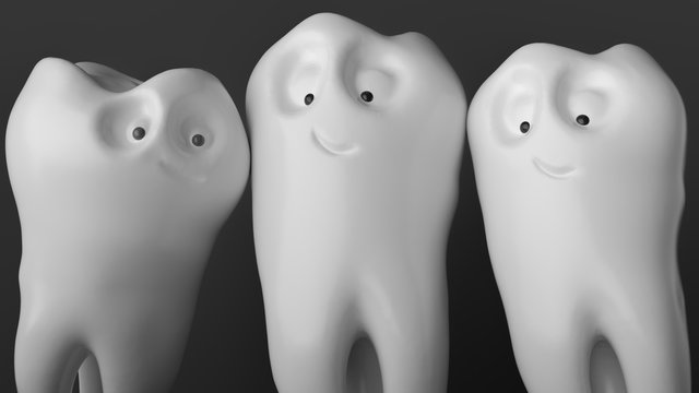 Tooth human cartoon. Family tooth at the photo shoot - 3D Rendering
