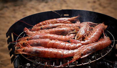 King Prawns BBQ on the Tuffieha beach Malta