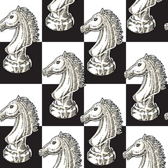 White Chessman Knight Seamless Pattern