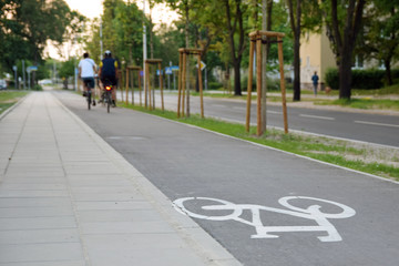 Bicycle road sign on asphalt. Ciąg pieszo-rowerowy. - obrazy, fototapety, plakaty