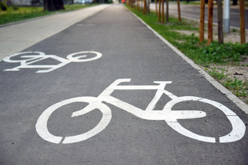Fototapeta Bicycle road sign on asphalt obraz