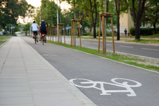 Fototapeta Bicycle road sign on asphalt. Ciąg pieszo-rowerowy.