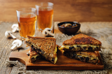 Gauda Cheese roasted Mushrooms and onion rye sandwich