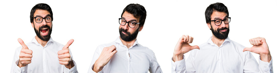 Handsome man with glasses proud of himself