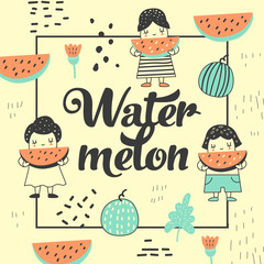 Childish Design with Cute Girls and Watermelons