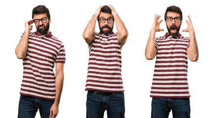 Set of Frustrated man with glasses