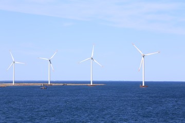 Wind turbines on the sea in Fredrikshavn Denkmark