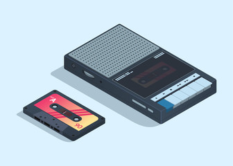 Obraz premium Retro cassette recorder with cassette. Vector illustration