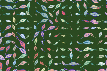 Abstract conceptual leaves drawing pattern. Art, repeat, surface & effect.