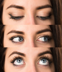 Obraz premium Set of Macro - Close up of woman eyes looking up, lateral and down