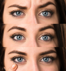 Set of Macro - Close up of woman eyes showing something