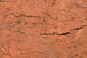 Texture Of Cracked Red Brick. Background. Close-Up.