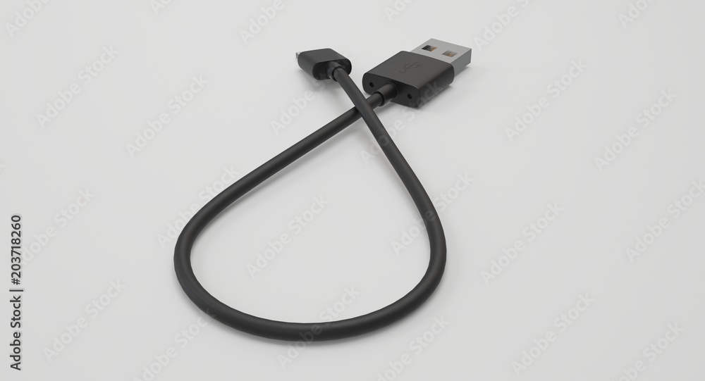 Poster 3d rendering - power usb cable with lightning connector isolated on white background.