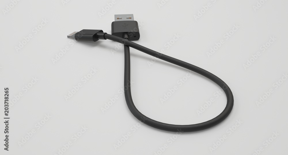 Aufkleber 3d rendering - power usb cable with lightning connector isolated on white background.