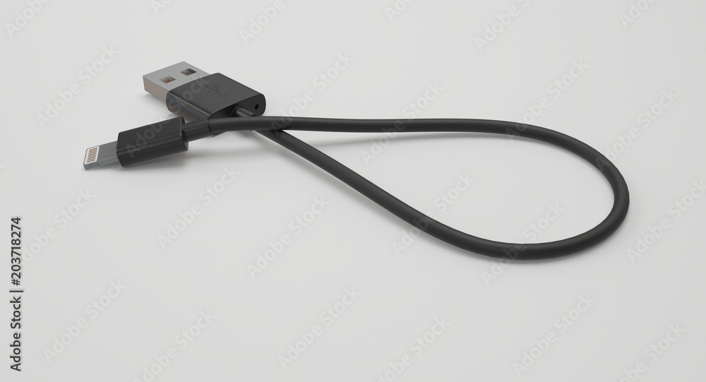 Poster 3d rendering - power usb cable with lightning connector isolated on white background.