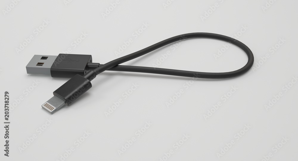 Poster 3d rendering - power usb cable with lightning connector isolated on white background.