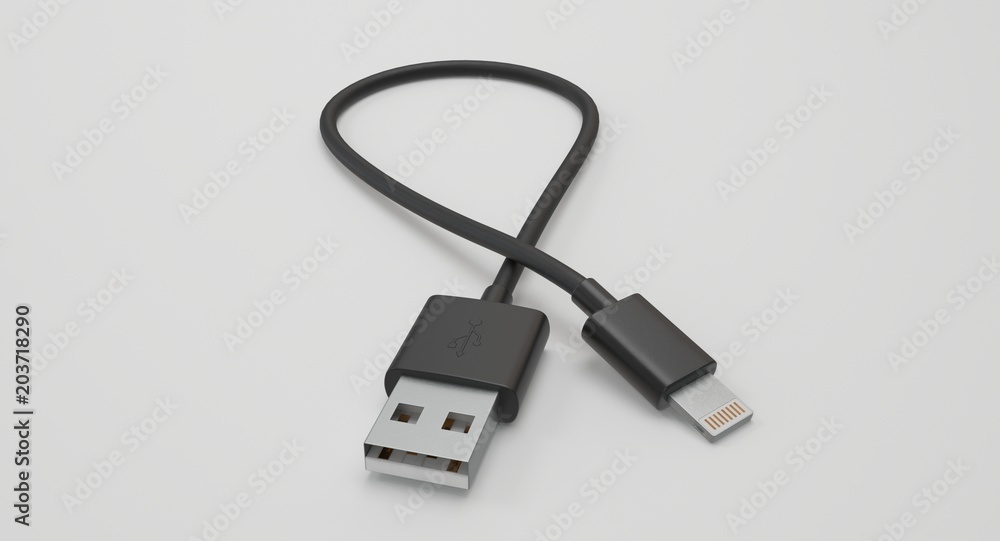 Poster 3d rendering - power usb cable with lightning connector isolated on white background.