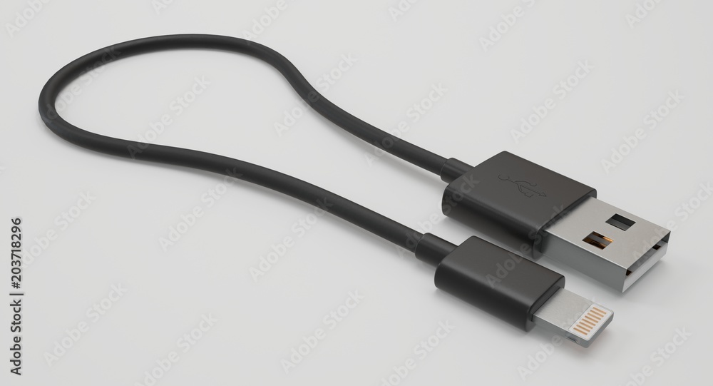 Poster 3d rendering - power usb cable with lightning connector isolated on white background.