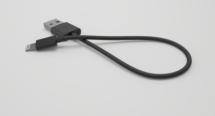 3D rendering - power usb cable with lightning connector isolated on white background.