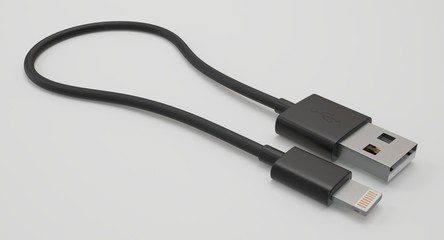 3D rendering - power usb cable with lightning connector isolated on white background.