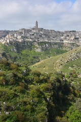 Fototapeta premium Italy, Basilicata, Matera, city of stones, Unesco heritage, capital of European culture 2019. Panorama from the Belvedere.