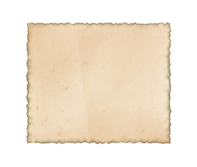 Old paper with burnt edges on a white .