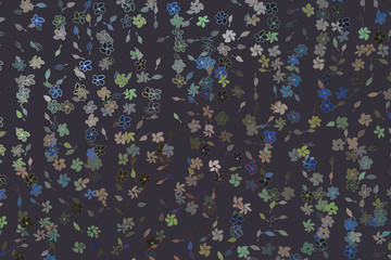 Color leaves & flowers illustrations background, hand drawn. Pattern, vector, hand-drawn & digital.