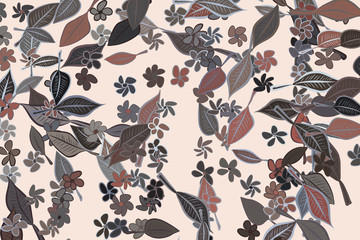 Abstract illustrations of leaves & flowers, conceptual pattern. Design, nature, sketch & template.