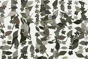 Hand drawn leaves & flowers illustrations background, good for graphic design. Shape, nature, cartoon & texture.