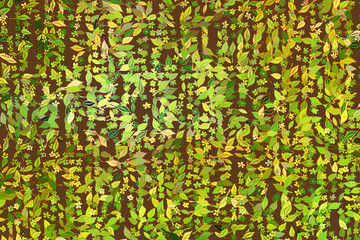 Color leaves & flowers illustrations background, hand drawn. Concept, surface, digital & messy.