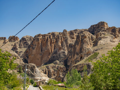 Darende Malatya, Turkey Somuncu father's tomb, blue sky and large rocks
