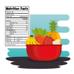 fruits and vegetables group with nutrition facts vector illustration design