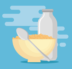 milk with cereal healthy food vector illustration design