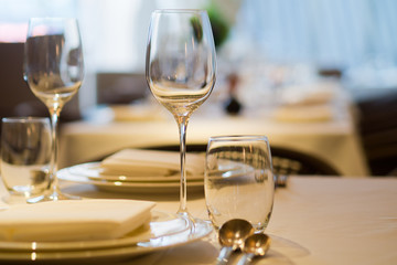 Empty glasses wine in restaurant, Glass water, campaign glass