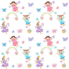 Watercolor fairies and butterflies pattern